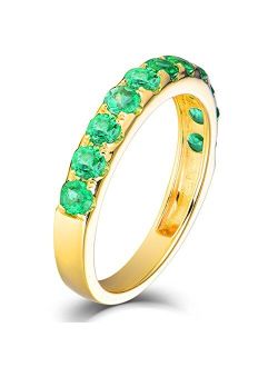 Lanmi 14K Yellow Gold Natural Green Emerald Eternity Solitaire Rings Diamonds Engagement for Women Promotion
