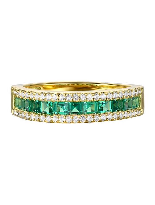Unbranded 14k Gold Over Silver Lab-Created Emerald & White Sapphire Ring