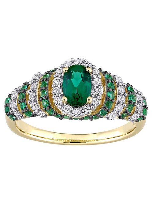 Stella Grace Gold Tone Sterling Silver Lab-Created Emerald & Lab-Created White Sapphire Oval Vintage Ring