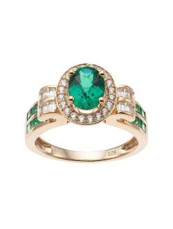 14k Gold Over Silver Lab-Created Emerald & White Sapphire Oval Halo Ring