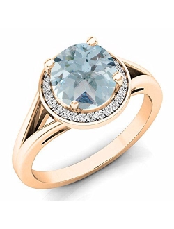 Collection 7mm Round Gemstone or Diamond with White Diamond Halo Split Shank Engagement Ring for Her in 14K Gold