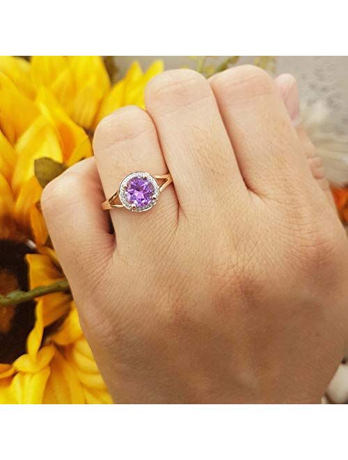 Dazzlingrock Collection 7mm Round Gemstone or Diamond with White Diamond Halo Split Shank Engagement Ring for Her in 14K Gold