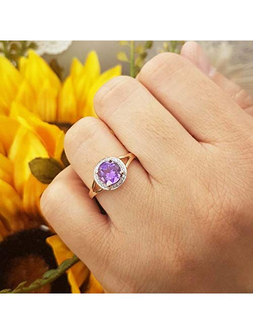 Dazzlingrock Collection 7mm Round Gemstone or Diamond with White Diamond Halo Split Shank Engagement Ring for Her in 14K Gold