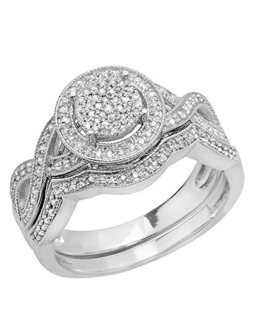 Dazzlingrock Collection Round White Diamond Engagement Ring Set for Women (0.50 ctw, Color I-J, Clarity I2-I3) in 925 Sterling Silver