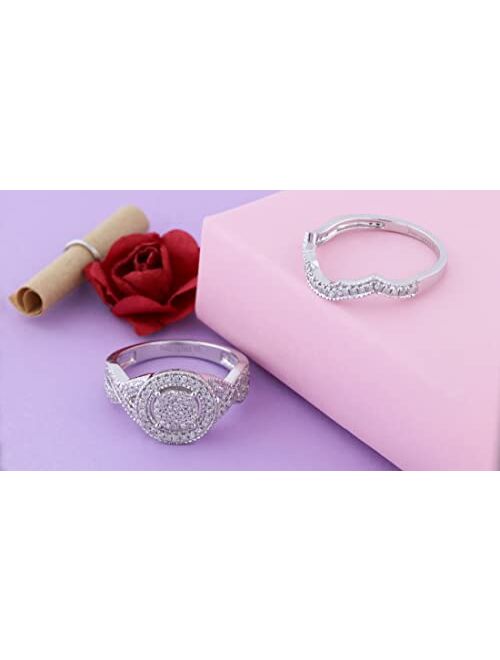 Dazzlingrock Collection Round White Diamond Engagement Ring Set for Women (0.50 ctw, Color I-J, Clarity I2-I3) in 925 Sterling Silver