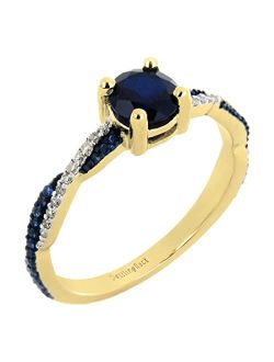 Collection 18K Round Lab Created Gemstone & Diamond Ladies Swirl Split Shank Engagement Ring, Yellow Gold