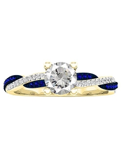 Collection 18K Round Lab Created Gemstone & Diamond Ladies Swirl Split Shank Engagement Ring, Yellow Gold