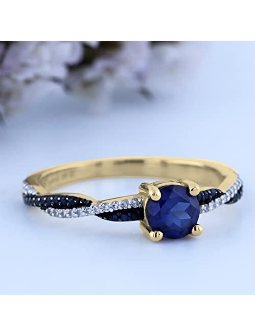 Dazzlingrock Collection 18K Round Lab Created Gemstone & Diamond Ladies Swirl Split Shank Engagement Ring, Yellow Gold