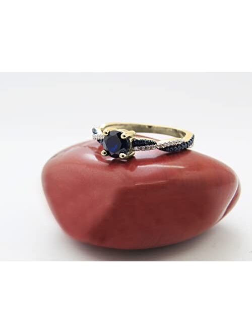 Dazzlingrock Collection 18K Round Lab Created Gemstone & Diamond Ladies Swirl Split Shank Engagement Ring, Yellow Gold