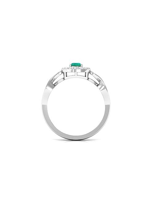 Rosec Jewels Certified Emerald Infinity Engagement Ring with HI-SI Diamond, May Birthstone, AAA Quality