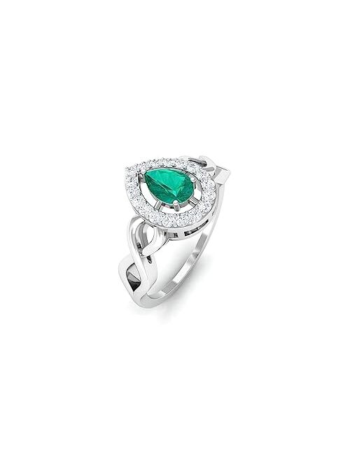 Rosec Jewels Certified Emerald Infinity Engagement Ring with HI-SI Diamond, May Birthstone, AAA Quality