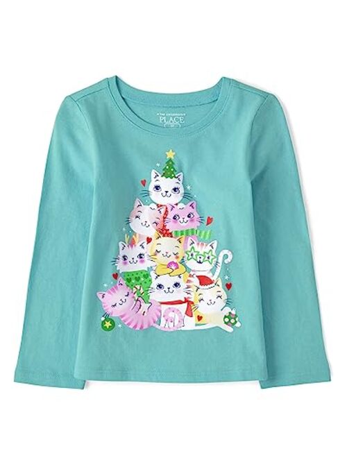 The Children's Place baby girls Cat Christmas Tree Graphic Tee