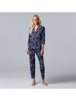 3/4 Sleeve Pajama Shirt & Cropped Pajama Pants Sleep Set