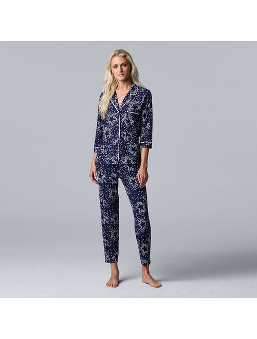 Women's Simply Vera Vera Wang 3/4 Sleeve Pajama Shirt & Cropped Pajama Pants Sleep Set