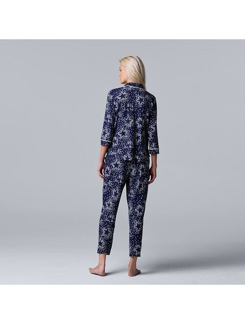 Women's Simply Vera Vera Wang 3/4 Sleeve Pajama Shirt & Cropped Pajama Pants Sleep Set