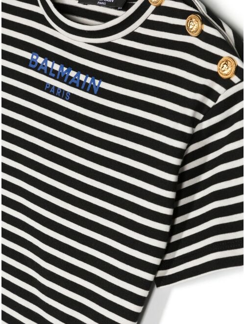 Balmain Kids logo-print striped T-shirt
