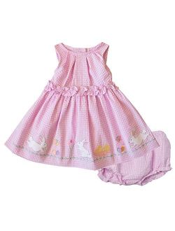Good Lad Newborn/Infant Baby Girls Pink Seersucker Easter Dress with Bunny Appliques