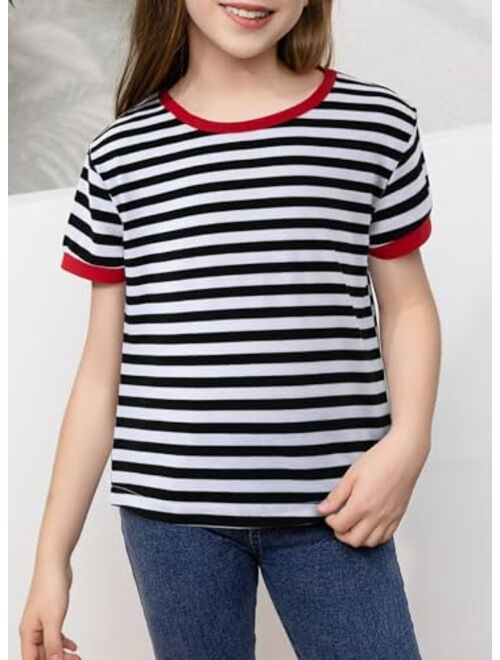 DOKOTOO KIDS Girls Striped Color Block Short Sleeve T Shirts Casual Crewneck Summer Cute Tee Tops 4-13 Years