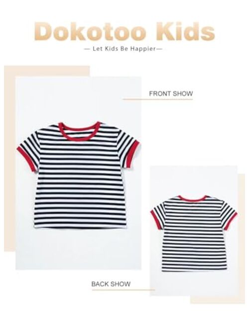 DOKOTOO KIDS Girls Striped Color Block Short Sleeve T Shirts Casual Crewneck Summer Cute Tee Tops 4-13 Years