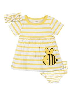 Gerber baby-girls 3-piece Dress, Diaper Cover and Headband Set