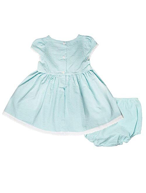 Good Lad Newborn/Infant Baby Girls Turquoise Seersucker Easter Dress with Bunny Appliques