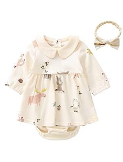 pureborn Baby Toddler Girl Dress with Bloomer Short and Long Sleeve Playwear Dress with Diaper Cover