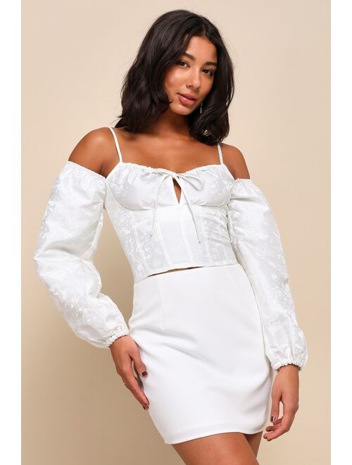Lulus Romantic Expression Ivory Jacquard Off-the-Shoulder Bustier Top