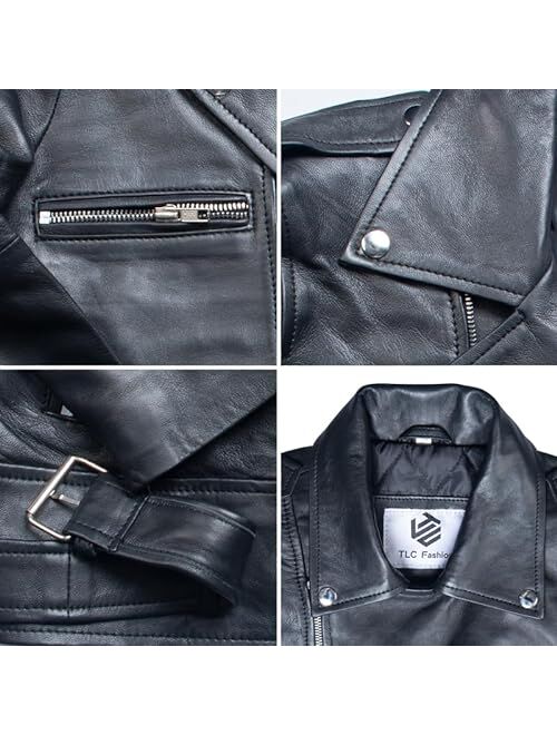 Tlc Fashion TLC leather biker jacket men - Black men's biker jacket with Notch Lapel Collar and Zipper Cuff