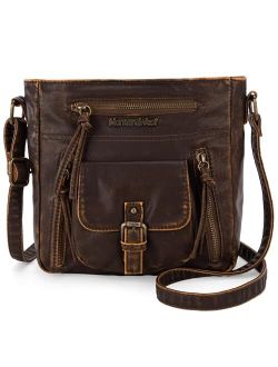 Crossbody Bag for Women Soft Washed Leather Multi Pocket Shoulder Purses Medium Size