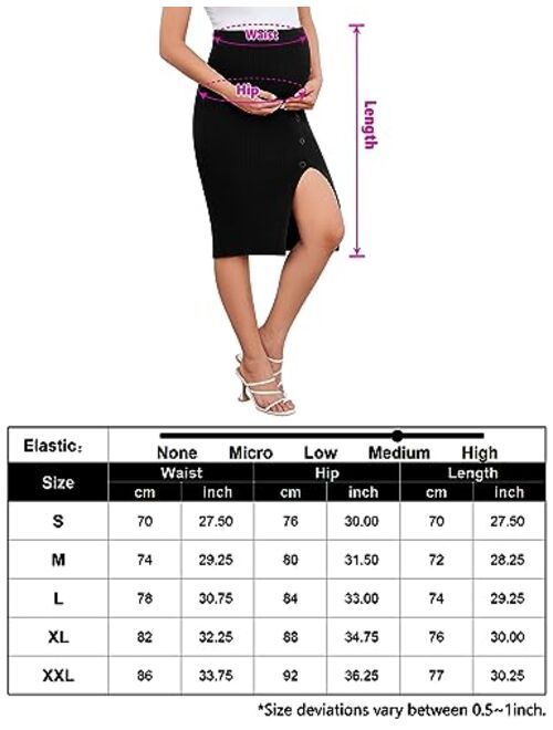 KOJOOIN Maternity Skirts for Women Bodycon High Waisted Casual Rib Knit Split Pencil Sweater Midi Skirt with Button Pregnancy