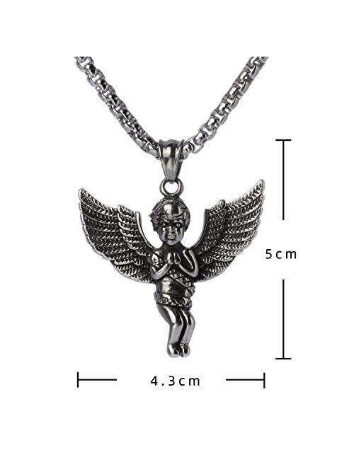 Nainsect Retro Zodiac Snake Pendant Skull Nautical Anchor Domineering Hip Hop Six-Pointed Star Angel Wing Wolf Eyes of God Men's Trendy Personality Python Pendant Necklac
