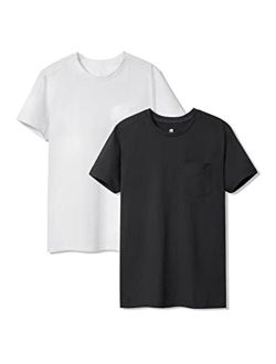 Men's Pocket Crewneck Undershirt, Soft Cotton T-Shirt, Moistrue-Wicking Tee 2 Pack