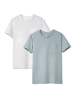 Men's Pocket Crewneck Undershirt, Soft Cotton T-Shirt, Moistrue-Wicking Tee 2 Pack