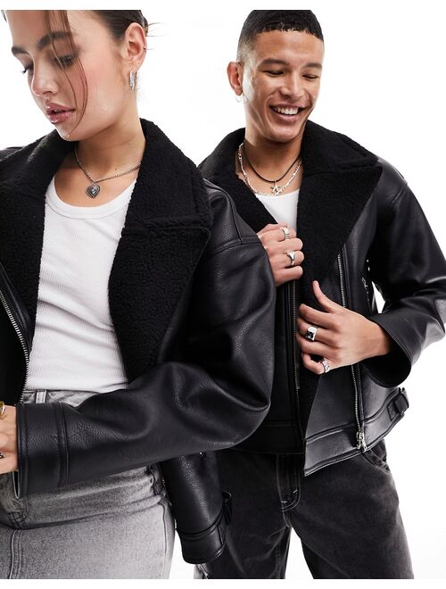 COLLUSION Unisex ultimate oversized aviator jacket in black