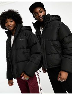 Unisex nylon puffer jacket with branding in black