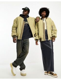 Unisex distressed washed oversized bomber jacket in neutral stone