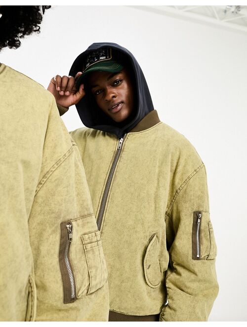 COLLUSION Unisex distressed washed oversized bomber jacket in neutral stone