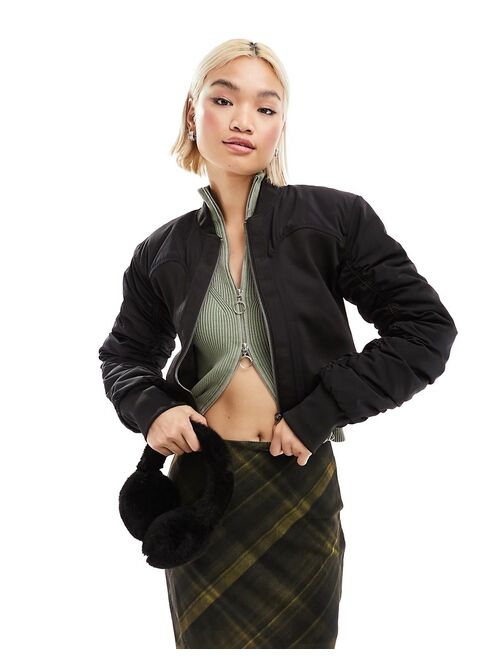 COLLUSION cropped bomber jacket in black