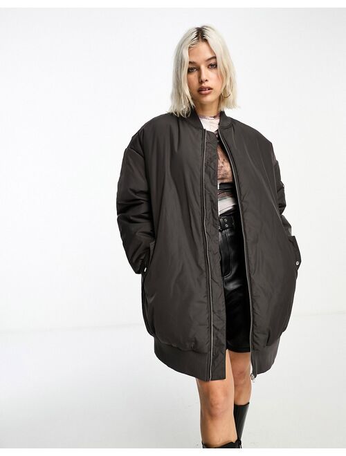 COLLUSION longline bomber jacket in chocolate brown
