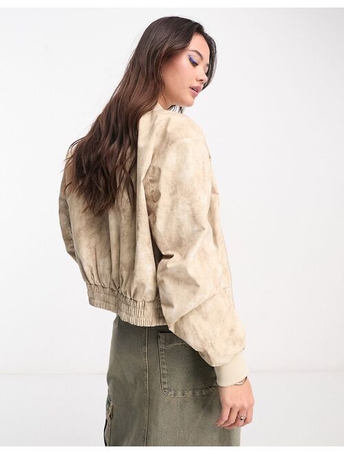 COLLUSION distressed printed bomber jacket in neutral