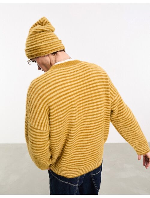 COLLUSION Unisex eyelash fluffy oversized stripe sweater in mustard