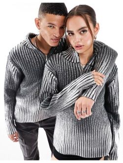 Unisex oversized chunky metallic zip-up sweater in silver