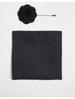 pocket square and lapel pin in black