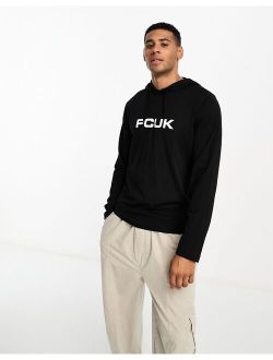 FCUK long sleeve T-shirt with hood in black