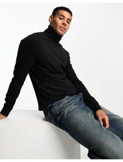 roll neck long sleeve T-shirt in black