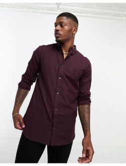 long sleeve gingham shirt in burgundy