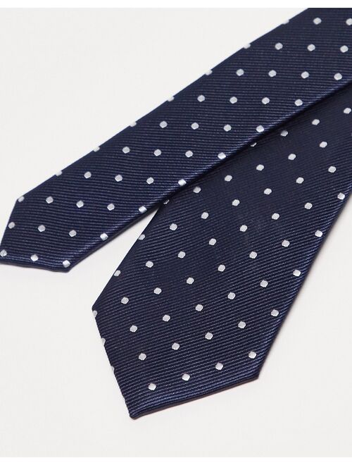 French Connection tie in navy polka dot