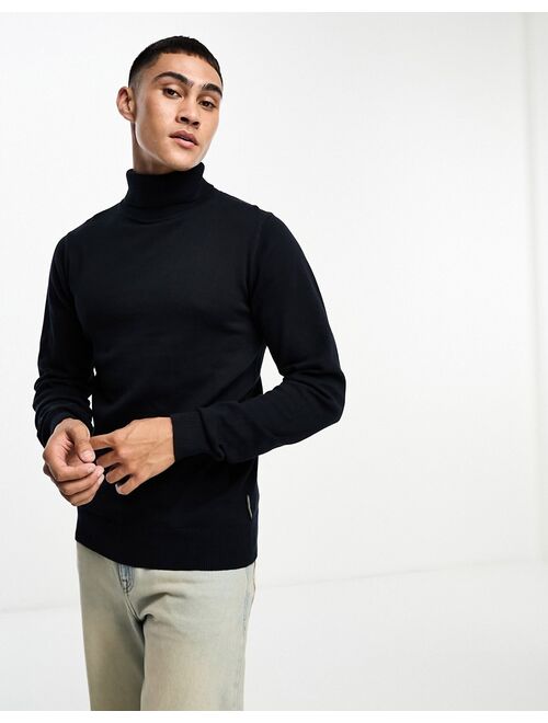 French Connection cotton roll neck sweater in navy
