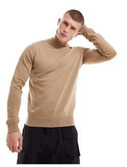 cotton turtle neck sweater in camel
