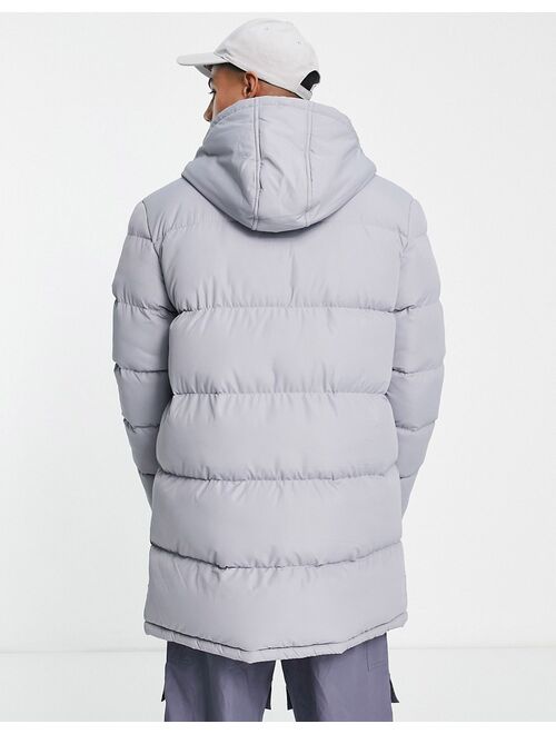 French Connection longline padded parka with hood in light gray